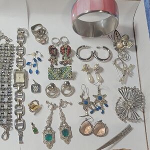 Silver Tone and Blue Jewelry Lot